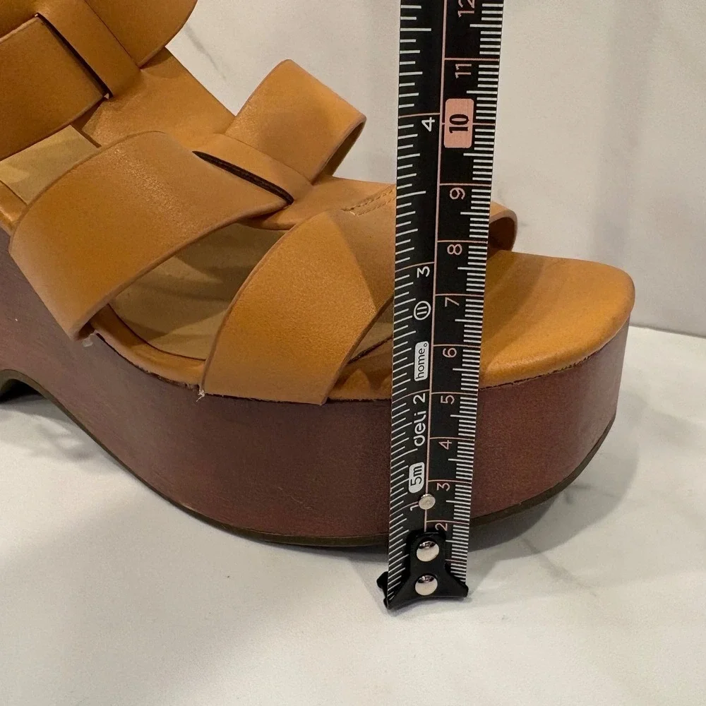 City Classified Wedge Sandals Women 7.5 Strappy Platform Vegan Leather Wood Heel